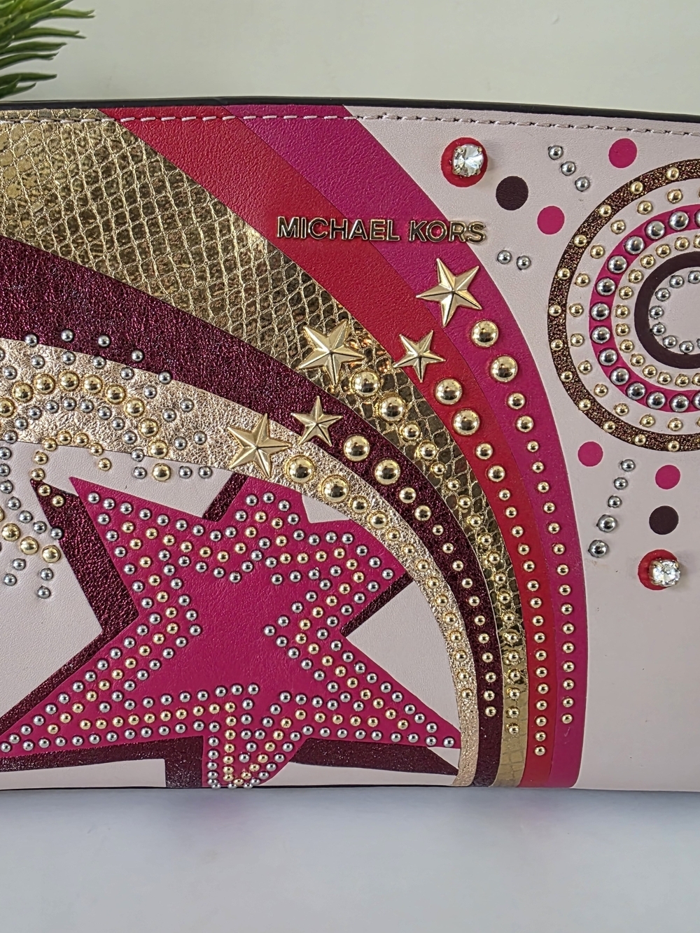Michael Kors Selma Studded Firework Messenger Crossbody Bag Pink Multi - Picture 12 of 14